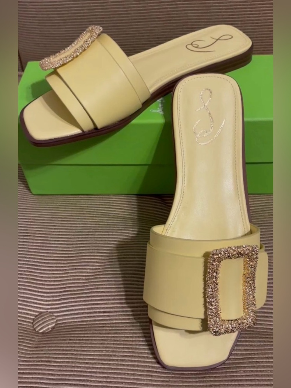 🔥NWT Sam Edelman Inez Squared Toe Buckle Detail Slip On Slides/Sandals - Size 7